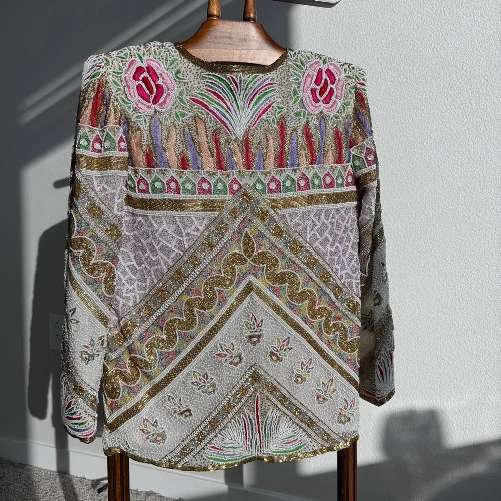 Vintage SweeLo 100% Silk Fully Beaded Embroidered Jacket – Size M (8-10)